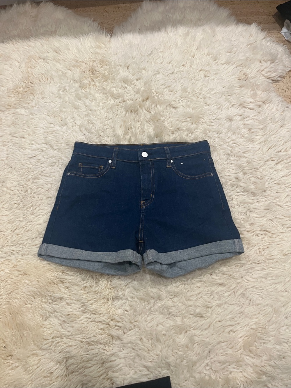 Classic High-Rise Dark Blue Denim Shorts